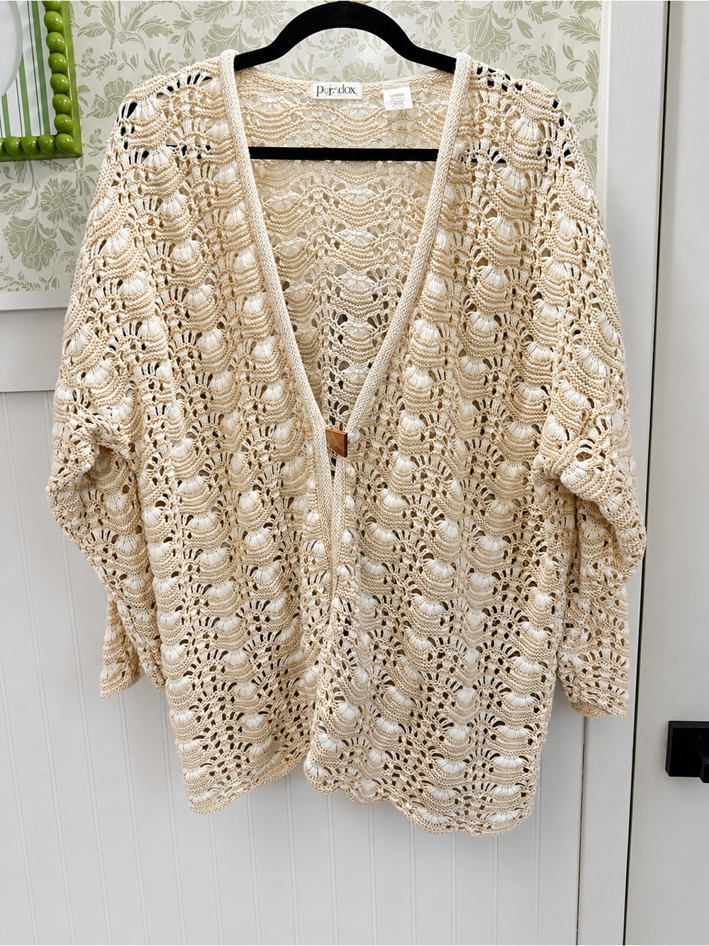 Paradox Cream Openwork Crochet Cardigan with Single Button